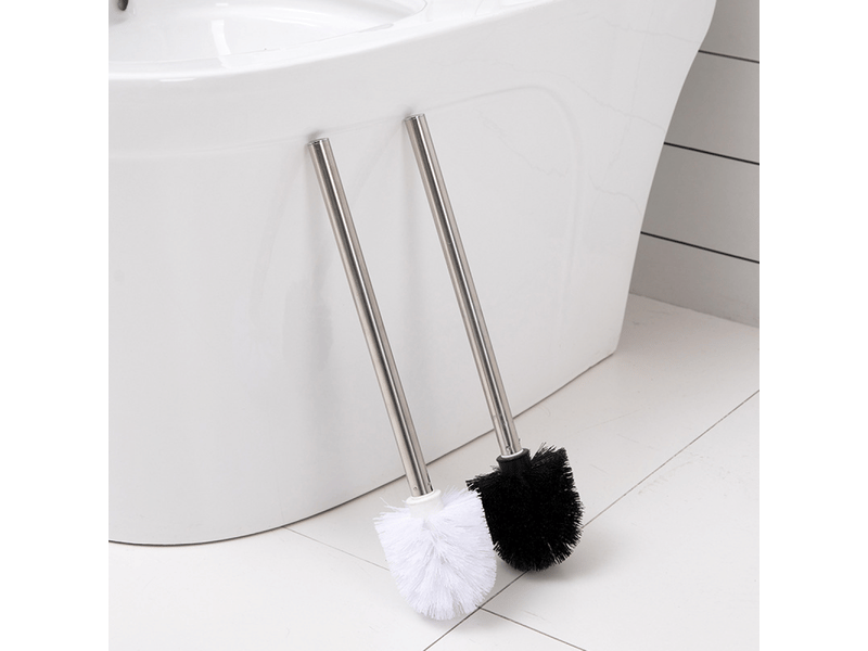  Deux brosses de rechange blanches pour toilettessalle de bainwc, avec têtes de brosse de nettoyage et manches en acier inoxydable.  - Conforama C