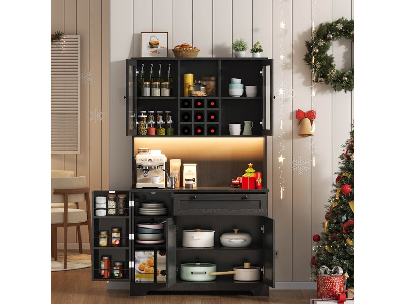 Meuble de cuisine muvano noir avec éclairage multicolore, prise électrique et rangement 105 × 40 × 180 cm - Conforama B