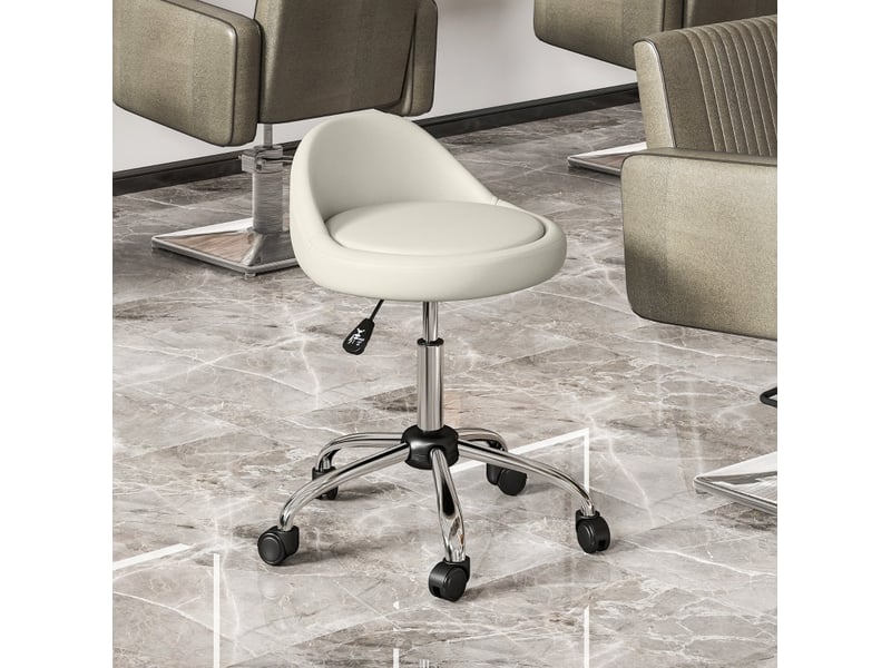  Tabouret de travail 50x35x63-83 cm pivotant réglable, avec roulettes, assise en similicuir blanc, charge max. 120 kg  - Conforama B