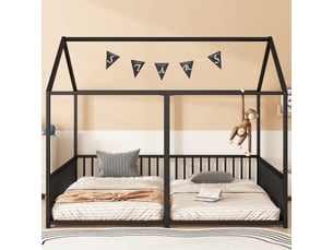 Lit cabane 90x200 cm <strong>MERAX</strong>  <strong>lit enfant noir</strong> coloris noir