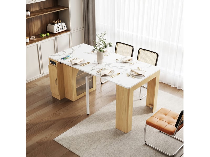  Îlot de cuisine mobile extensible avec prises usb et usb-c, coloris naturel  - Conforama B