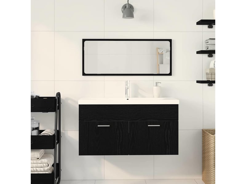  Ensemble de mobilier de salle de bain 3 pièces chêne noir cf64453  - Conforama D