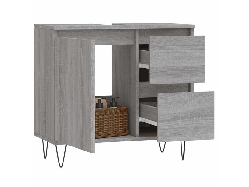  Amoire de salle de bain, meuble de rangement sonoma gris 65x33x60 cm bois d'ingénierie  - Conforama C