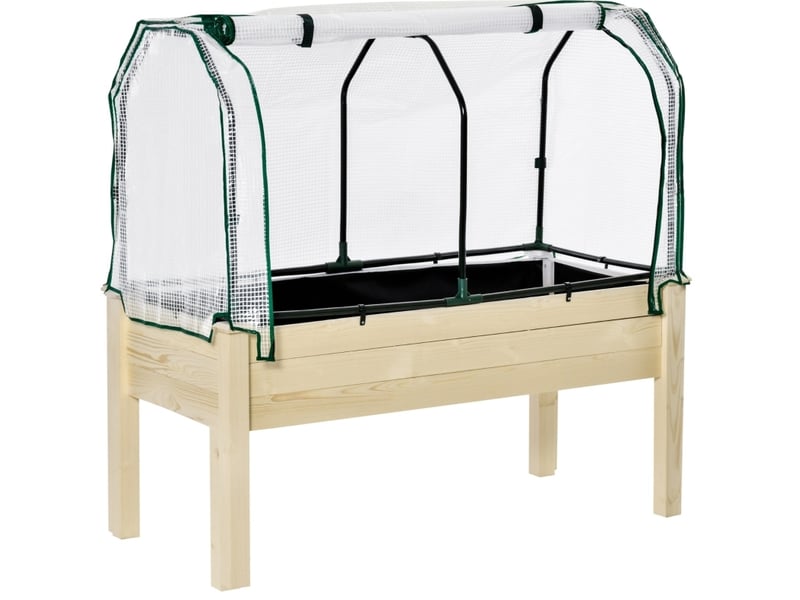  Jardinière surélevée 121 x 55 x 117 cm – bois naturel – housse à enrouler et drainage intégré  - Conforama A