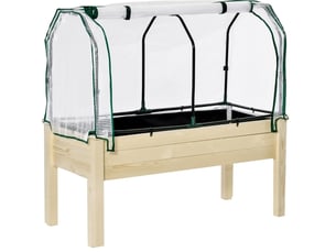 Jardinière surélevée 121 x 55 x 117 cm – bois naturel – housse à enrouler et drainage intégré
