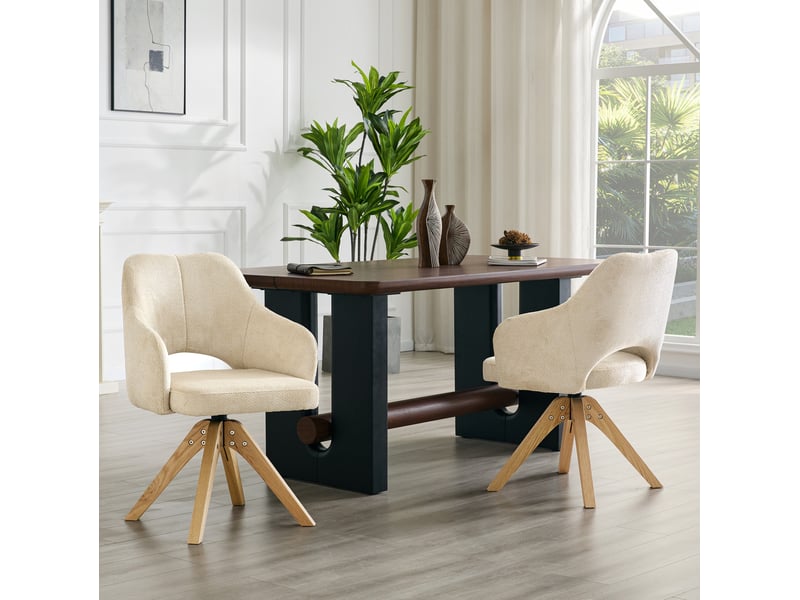  Lot de 2 chaises de salle à manger pivotantes 45x48x85 cm tissu blanc cassé et bois  - Conforama B