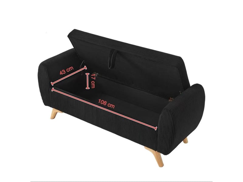  Banquette pliable en velours côtelé avec rangement, pieds en bois, 145 cm, pour chambre salon entrée  - Conforama C