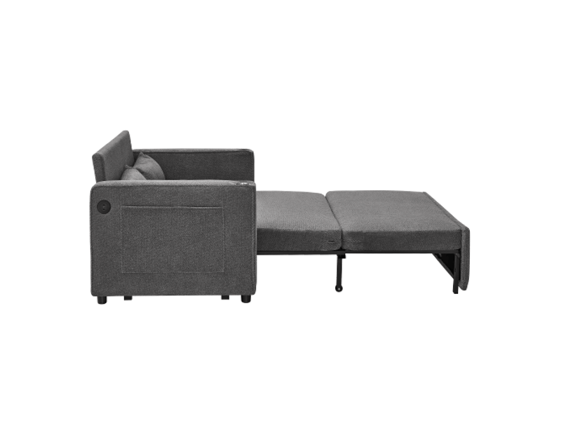 Canapé-lit 2 places 3-en-1: grand et élégant, minimaliste, coulissant, usb intégré, gris foncé, idéal sieste - Conforama E