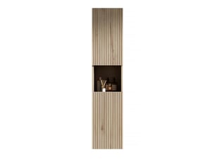 Meuble de salle de bains haut et étroit, 160 cm, 2 portes et compartiment ouvert, finition chêne blanc.