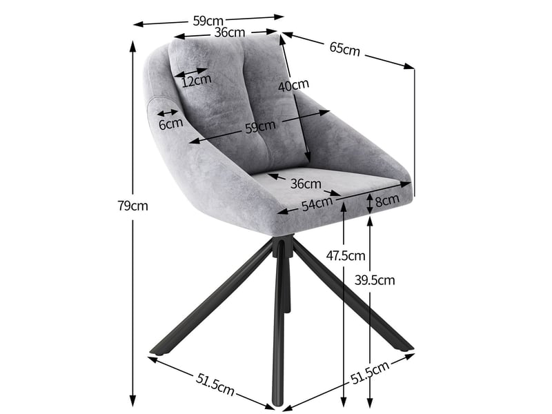  Lot de chaises 6 chaises chaise repas pivotante style moderne velours respirant design ergonomique gris élégant  - Conforama C