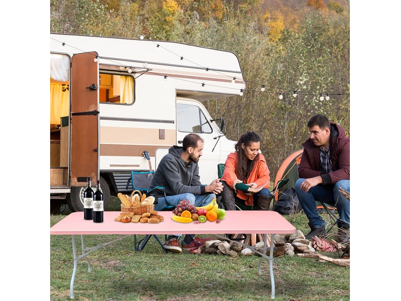 Table portable pliable lourde 243.9cm avec poignée, table pliante multi-fonction pour camping, pique-nique, fêtes intérieurextérieur, capacité 135kg (rose) - Conforama C