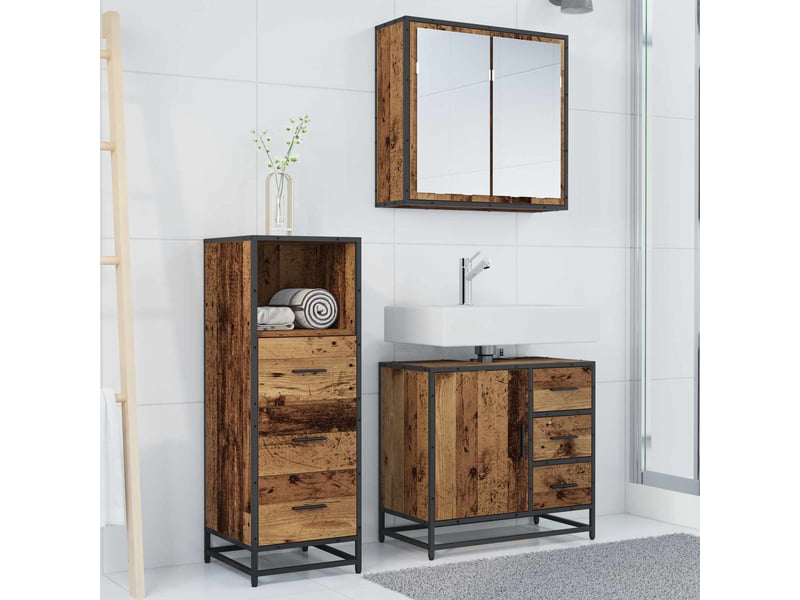  Ensemble de mobilier de salle de bain 3 pc bois ancien cf64268  - Conforama D