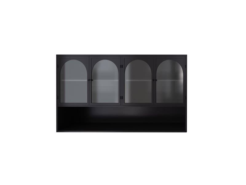  Armoire murale modèle glass 120 cm, noir, 4 portes vitrées, rangement cuisine salon salle de bain  - Conforama A
