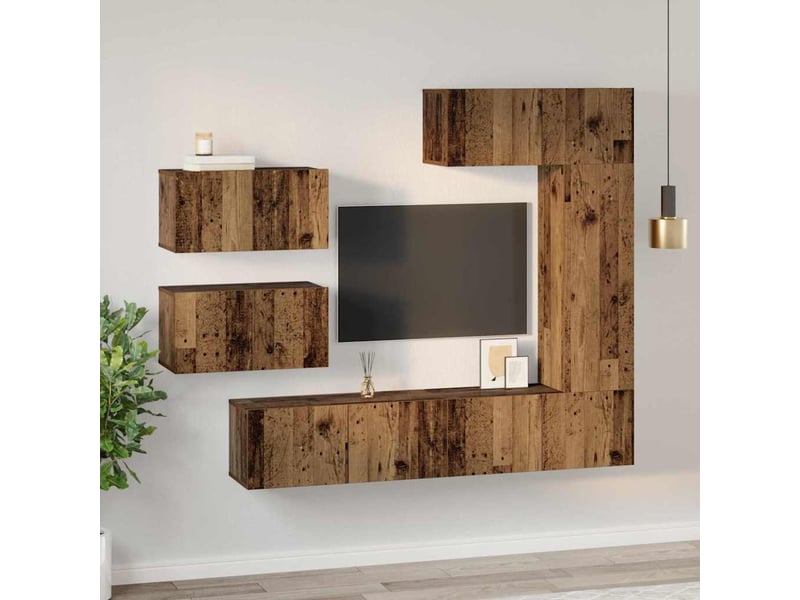  Ensemble meuble tv - banc tv - meuble de rangement 6 pcs bois ancien bois d'ingénierie  - Conforama D