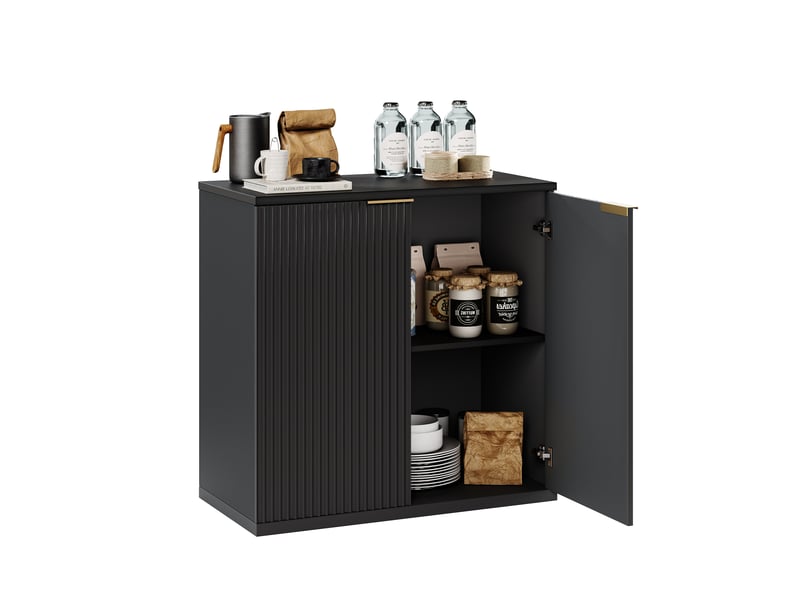  Meuble rangement noir à front plissé - poignée métal - 80x40x80 cm - salonchambre  - Conforama A