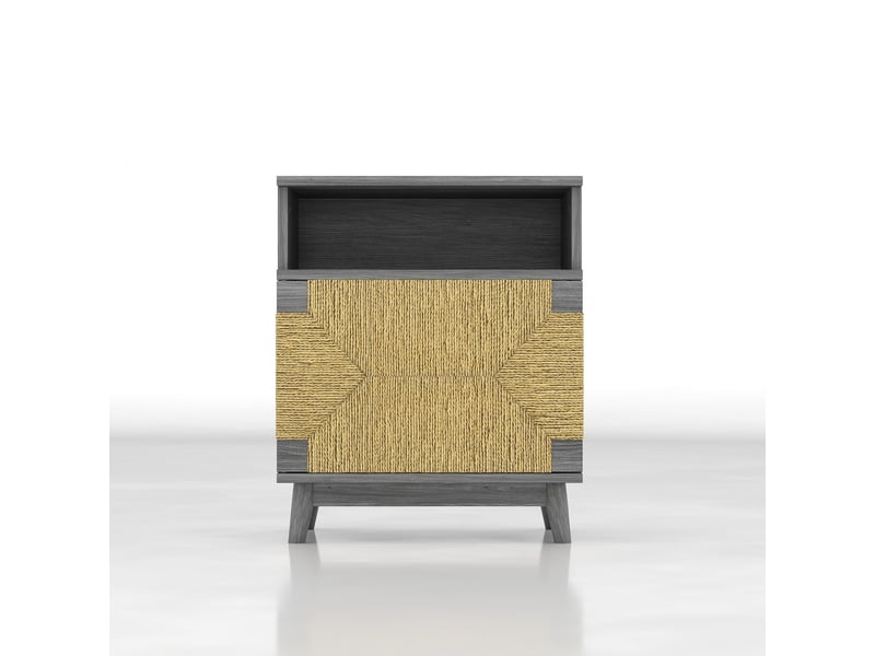  Lot de 2 tables de chevet boho 48x35x58 cm gris avec porte  - Conforama A