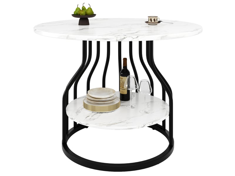  Table à manger ronde 80 x 80 x 76 cm, mdf effet marbre, rangement, noire  - Conforama A