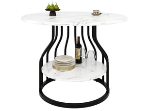 Table à manger ronde 80 x 80 x 76 cm, mdf effet marbre, rangement, noire