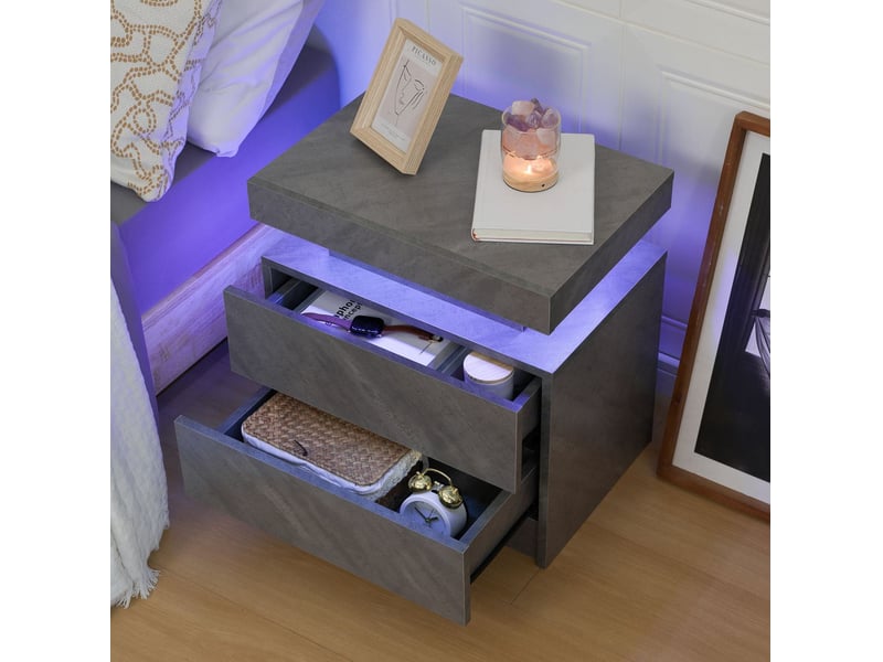  Lot de 2 tables de chevet led 50 x 36 x 53 cm – gris foncé – 2 tiroirs de rangement – style moderne  - Conforama B