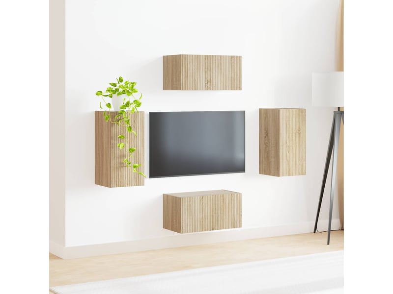  Ensemble meuble tv - banc tv - meuble de rangement 4 pcs chêne sonoma bois d'ingénierie  - Conforama D