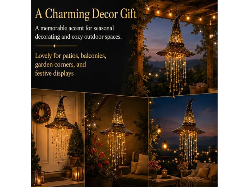 1 pièce décoration halloween suspendue, chapeau de sorcière lumineux led pour porche, entrée, fenêtre, terrasse et jardin - Conforama E