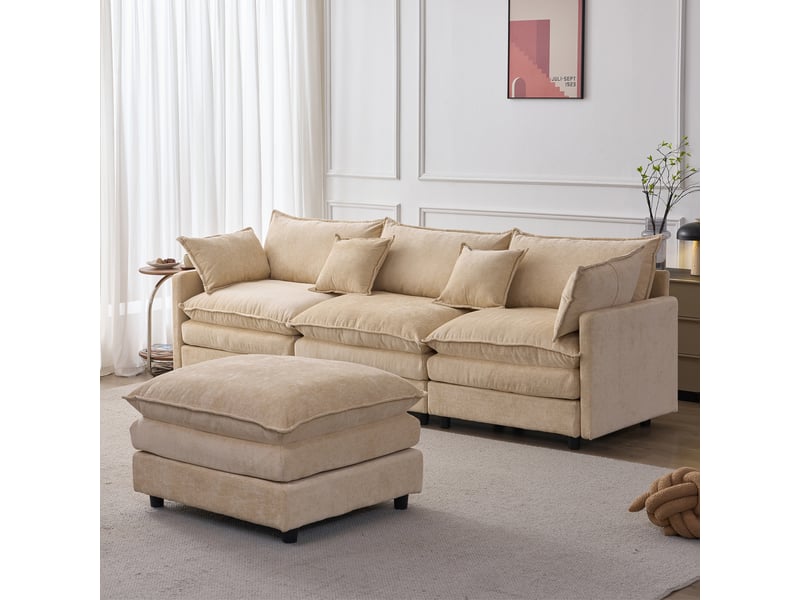 Canapé d'angle modulable 3 places avec méridienne - tissu chenille - 267x154x85 cm - Conforama D