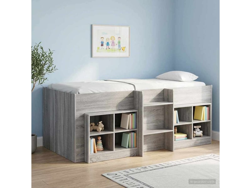  Cadre de lit élevé pour enfants - lit jeune sonoma gris 90 x 200 cm  - Conforama B