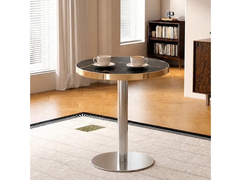  Table basse ronde, avec base stable et plateau effet marbre, salon, mdf, noir, 75×71×23 cm  - Conforama D