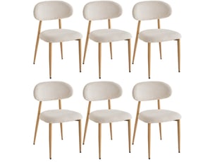 Lot de 6 chaises vintage - rustique - chaise en lin et salle à manger - style nordique minimaliste - pieds en métal beige
