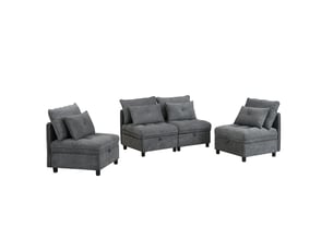 Canapé droit convertible <strong>HAUSS SPOLE</strong> <strong></strong> 4 places Tissu gris avec coffre de rangement
