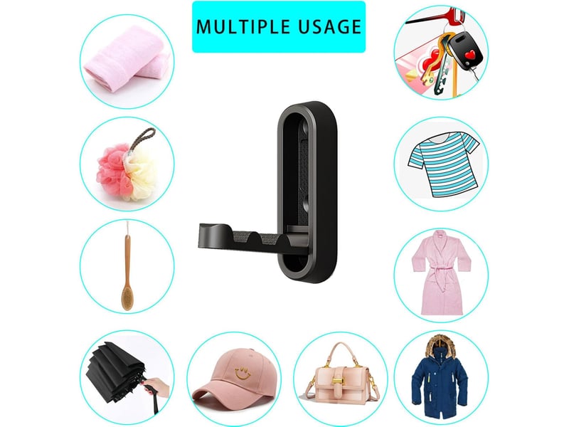  Lot de 4 crochets muraux pliables en aluminium, pliables à 90 degrés, invisibles pour bureau, cuisine, chambre, salle de bain, cuisine (noir  - Conforama E