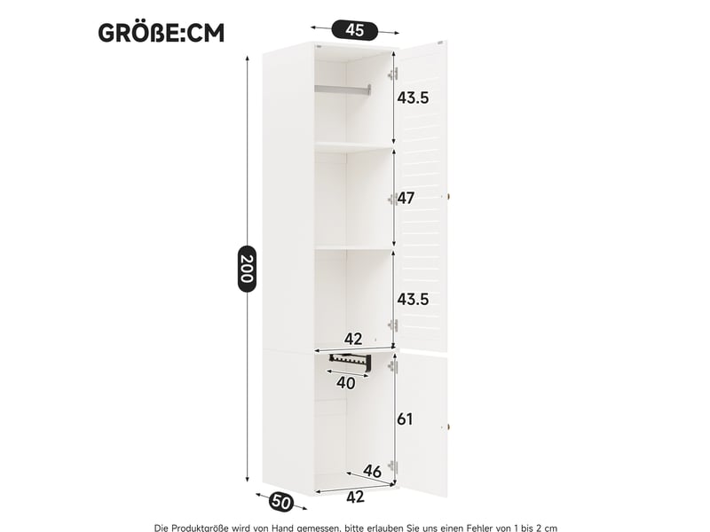  Armoire haute 1 porte à lamelles, penderie et 3 rangements, 45 x 50 x 200 cm, blanche  - Conforama C