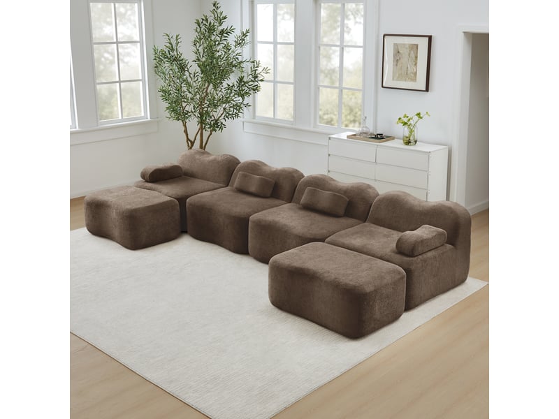  Canapé d'angle, canapé modulable – avec accoudoirs, en tissu, forme u, 4 places, marron, sans cadre, mousse haute densité  - Conforama D