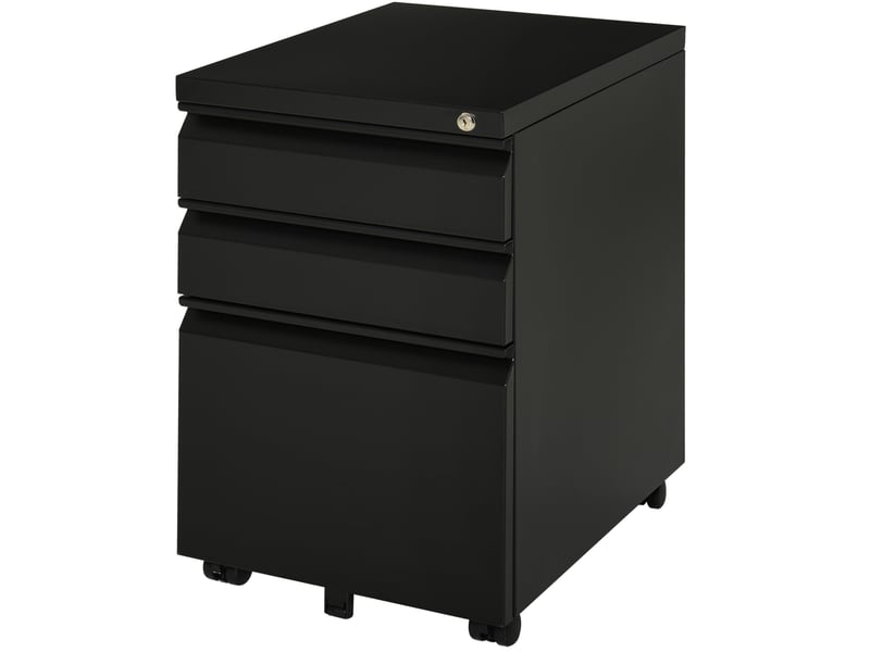  Caisson de bureau à roulettes 39 x 48 x 60 cm noir en acier, 3 tiroirs verrouillables pour dossiers  - Conforama A