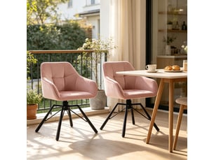 Chaise de salle à manger pivotante 360° lot de 2 avec accoudoirs  - velours rose - 58,5 × 82,5 × 54,5 cm