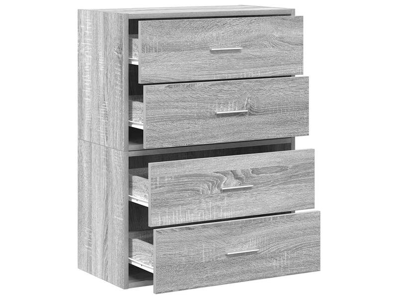  Lot de 2 armoire à tiroirs, commode avec 4 tiroirs sonoma gris bois d'ingénierie  - Conforama E