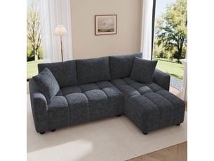 Canapé d’angle modulable 3 places 204 x 127 x 82,5 cm, méridienne réversible, tissu chenille, accoudoirs arrondis, 2 coussins, gris