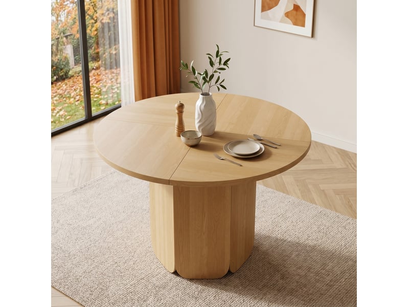 Table à manger ronde 120x120 cm, design classique, finition chêne en panneau mdf, esprit scandinave, pour 4-6 personnes - Conforama B