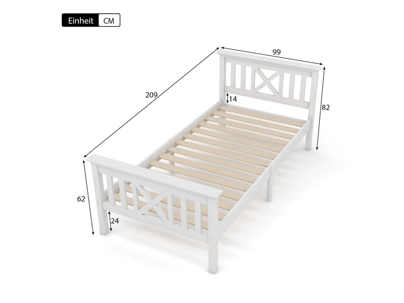  Modenvie lit 1 place 90x200 cm - sommier inclus, tête de lit en x, sans matelas - blanc  - Conforama C
