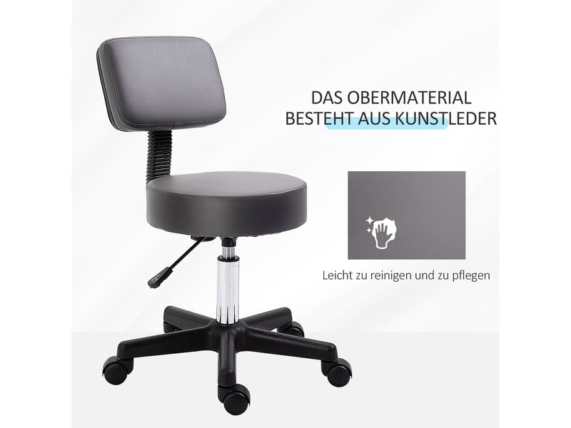  Tabouret de salon réglable en hauteur avec assise ergonomique pivotant à 360 degrés équipé de 5 roulettes et d'un revêtement synthétique gris  - Conforama E