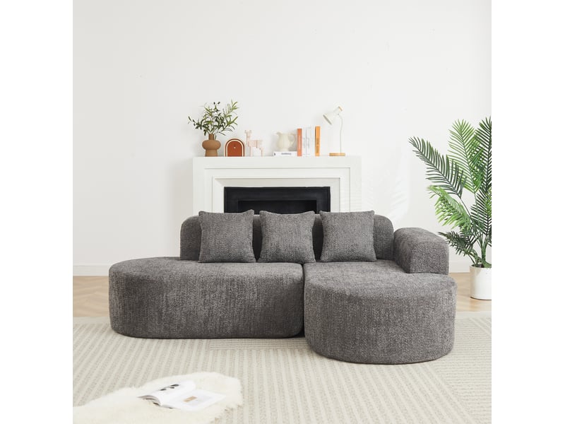  Canapé d'angle modenvie 3 places avec méridienne droite 222 x 157 x 73 cm en chenille gris anthracite  - Conforama D