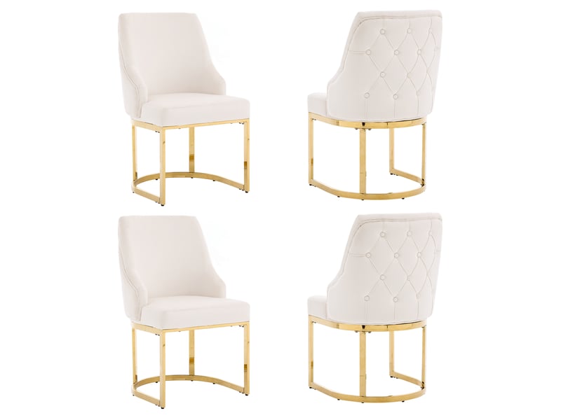 Chaises de salle à manger 4 pièces confortables respirantes style moderne pieds dorés velours beige doré - Conforama A