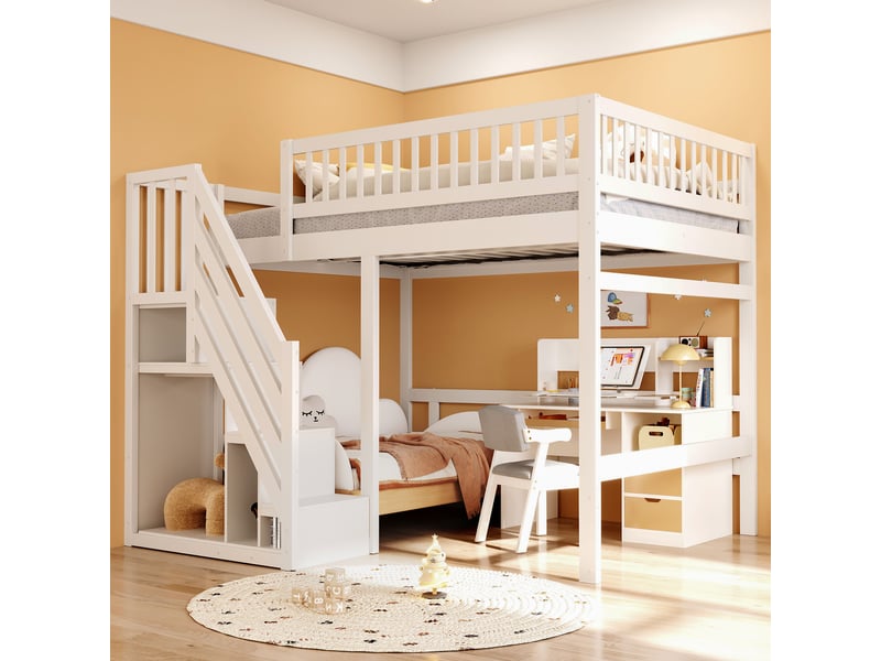  Lit mezzanine 140x200cm coloris blanc bois massif lit enfant blanc - Conforama B