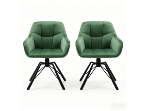 Chaise de salle à manger 57x50x82,5cm, cadre en métal, finition vert foncé, rotation 360°, avec accoudoirs, lot de 2