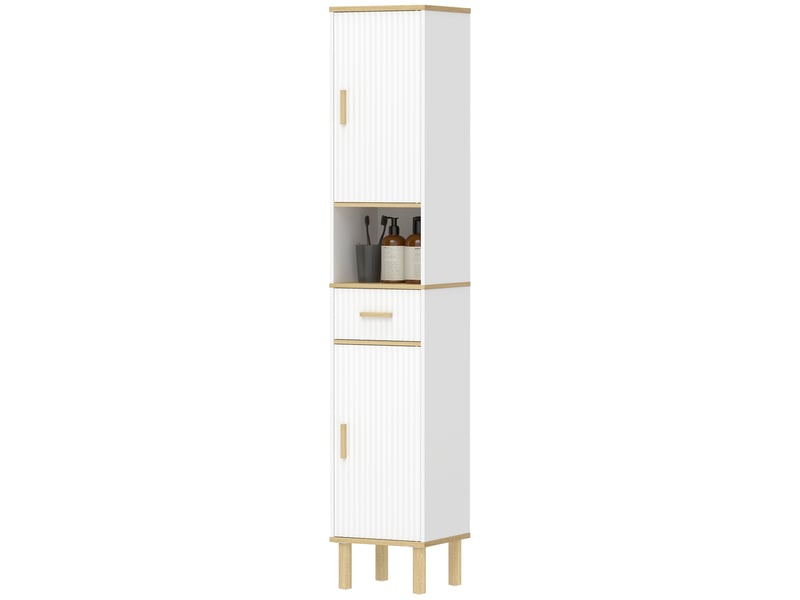 Colonne de salle de bain étroite avec étagères réglables, tiroir et compartiment ouvert, 31,5 x 29,7 x 171,5 cm, blanche - Conforama B