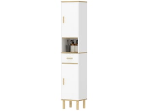 Colonne de salle de bain étroite avec étagères réglables, tiroir et compartiment ouvert, 31,5 x 29,7 x 171,5 cm, blanche