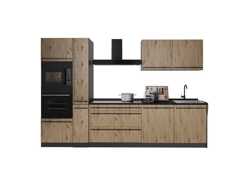  Vicco cuisine, chêne artisananthracite, 310cm plan de travail marbre  - Conforama E
