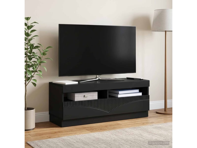 Meuble tv - banc tv - meuble de rangement led noir bois d'ingénierie - Conforama D