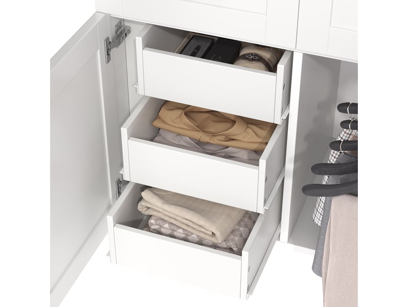 Armoire 90x50x200 cm 4 portes, 2 tringles et 5 tiroirs mdf blanche - Conforama D