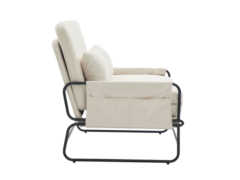  Canapé convertible 2 places beige chenille, structure métal, poches latérales  - Conforama E